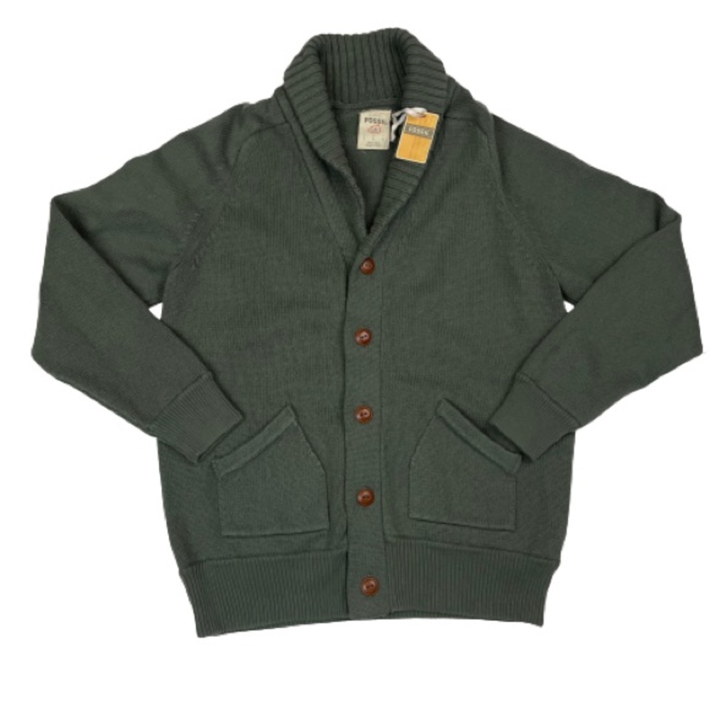 Fossil Varsity Green Cardigan V Neck Sweater Men’s Size L